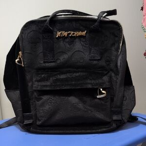 Betsey Johnson Black Backpack Skull Gold Velvet